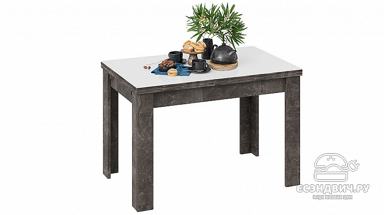 Стол раздвижной "Norma" (Ателье темный / Стекло белый глянец) -Tr-Нр