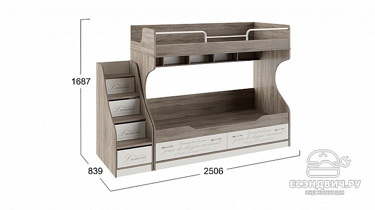 Кровать двухъярусная "Melody" (Дуб сонома трюфель/Фон бежевый с рис.) Tr-Br