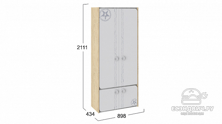 Шкаф 2х дверн. 0,9 "Irving" (Бунратти/Белый с рисунком) Tr-Мгп