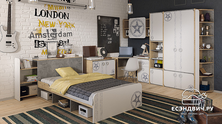 Кровать 1200 "Irving" (Бунратти/Моод светлый/Белый с рисунком) Tr-Мгп