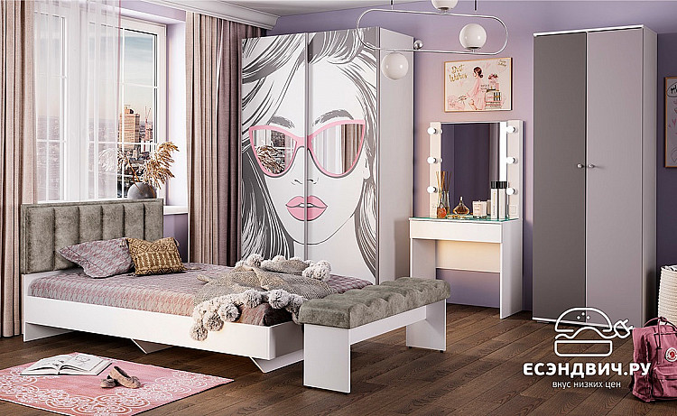 Стол косметический с зеркалом и подсветкой "Сильвер" (Белый) /BTS/Мм/СТ-03