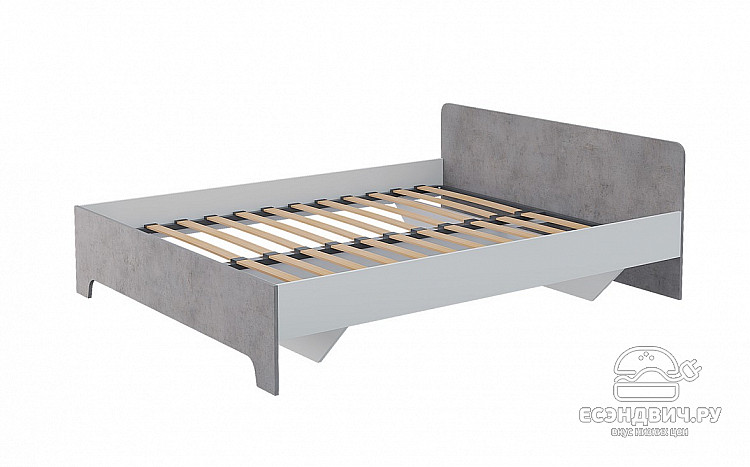 Кровать 1600 "Сандро" (Белый/Бетон) /Gnt/Vr