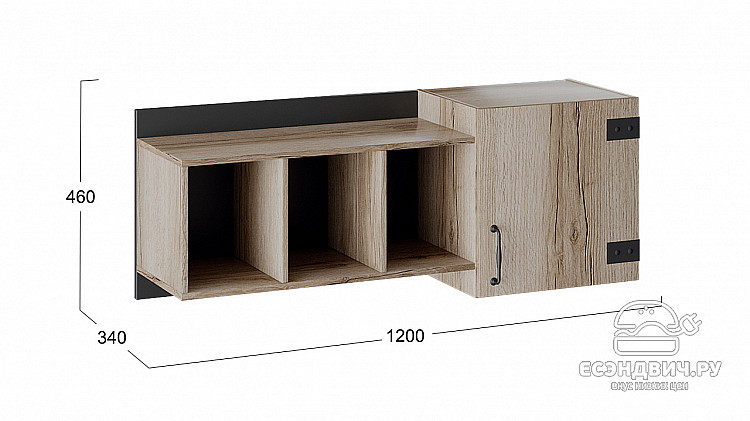 Шкаф навесной 1,2 "Only"(Дуб Делано/Фон Черный)-Tr-Ок