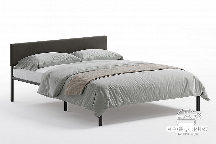 Кровать 1200 с ортопед.осн. лофт "Аллегро" (Металл черный/Велюр Vivaldi 37)-Dmk/Лф