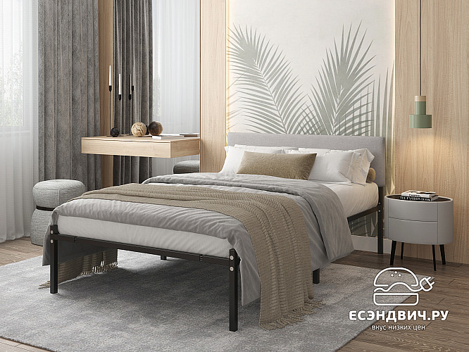 Кровать 1200 с ортопед.осн. лофт "Аллегро" (Металл черный/Велюр Vivaldi 4)-Dmk/Лф