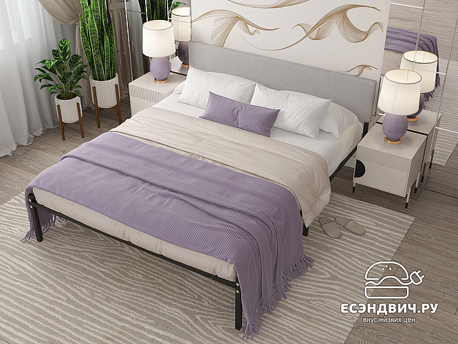 Кровать 1400 с ортопед.осн. лофт "Аллегро" (Металл черный/Велюр Vivaldi 4)-Dmk/Лф