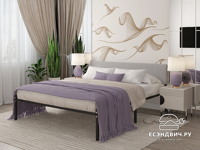 Кровать 1600 с ортопед.осн. лофт "Аллегро" (Металл черный/Велюр Vivaldi 4)-Dmk/Лф