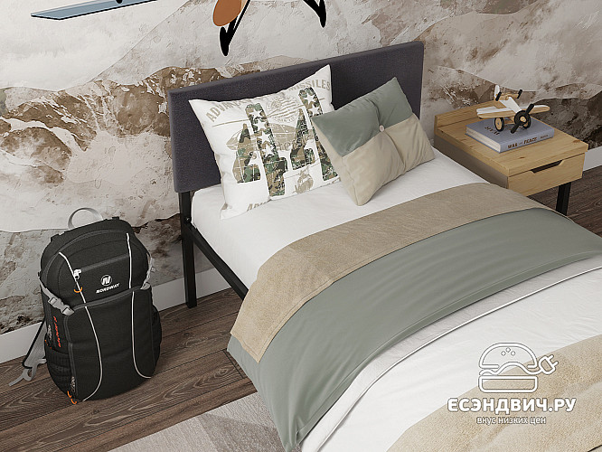 Кровать 800 с ортопед.осн. лофт "Аллегро" (Металл черный/Велюр Vivaldi 37)-Dmk/Лф