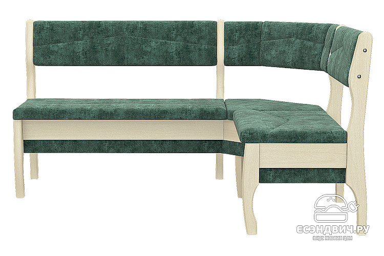 Скамья угловая "Беркли"(Велюр Fresca jungle green/Дерево бесцветный лак)/Эл