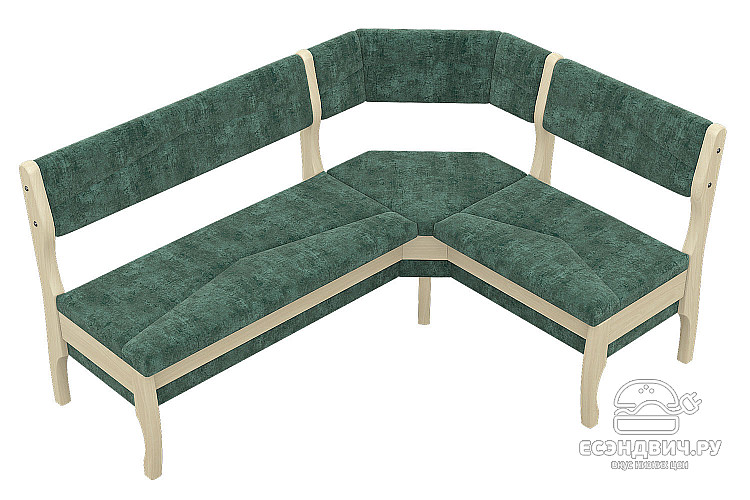 Скамья угловая "Беркли"(Велюр Fresca jungle green/Дерево бесцветный лак)/Эл