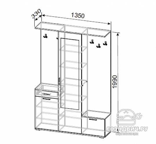 Прихожая 1,35 "Ромбус" (Дуб Сонома/Белый) SV/NNM