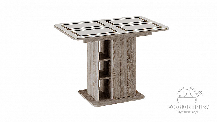 Стол раздвижной "Berta" (Дуб Сонома трюфель/Стекло бежевое с рисунком) -Tr-Мнх