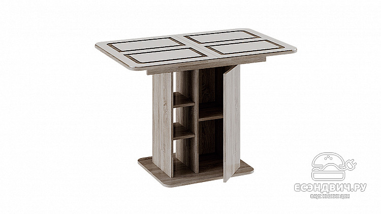 Стол раздвижной "Berta" (Дуб Сонома трюфель/Стекло бежевое с рисунком) -Tr-Мнх