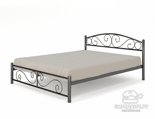 Кровать 1600 "Ларго"(Металл Черная шагрень)-MS/Рм2