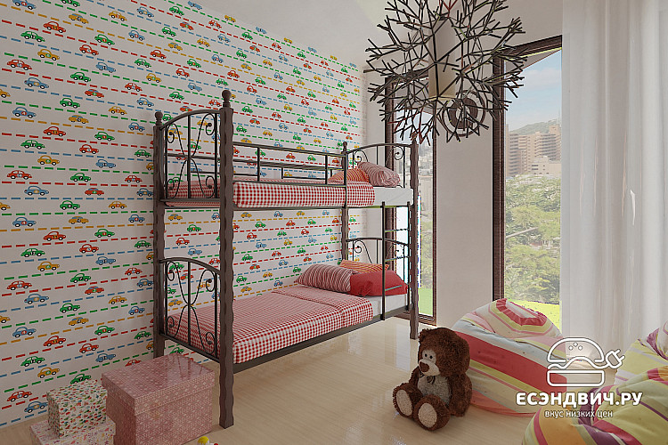 Кровать двухъярусная 800 beetle "Ларго"(Металл Черная шагрень/Дерево цвет черный)-MS/Ж