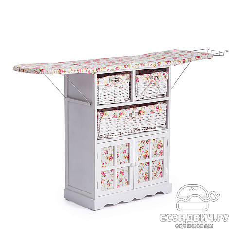 Комод гладильный 3 корз. "Бриджит"(МДФ/Дерево цвет белый/Ткань розы) Tch/15543