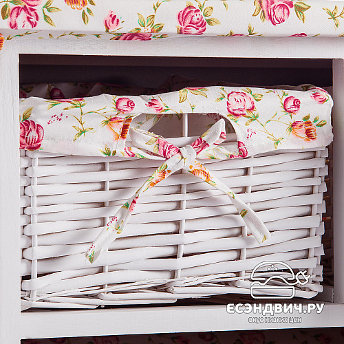 Комод гладильный 3 корз. "Бриджит"(МДФ/Дерево цвет белый/Ткань розы) Tch/15543
