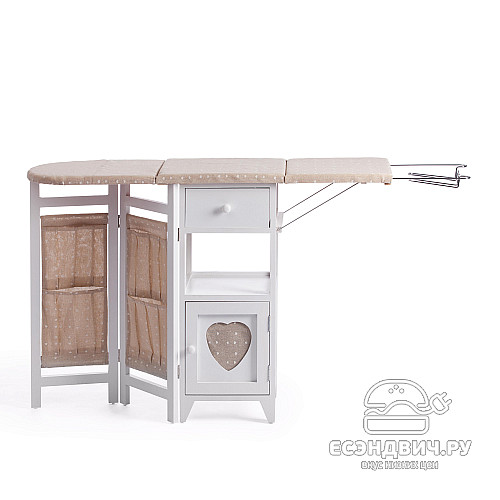 Комод гладильный 2 ящ. "Бриджит"(МДФ/Дерево цвет белый/Ткань бежевая) Tch/15547