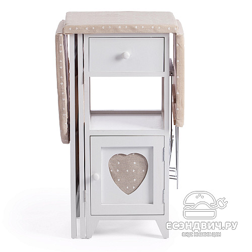 Комод гладильный 2 ящ. "Бриджит"(МДФ/Дерево цвет белый/Ткань бежевая) Tch/15547