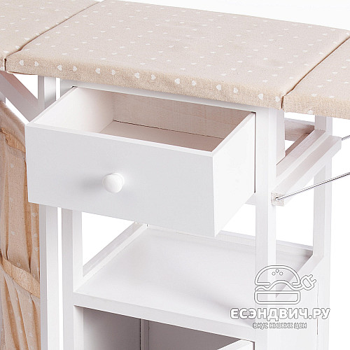 Комод гладильный 2 ящ. "Бриджит"(МДФ/Дерево цвет белый/Ткань бежевая) Tch/15547