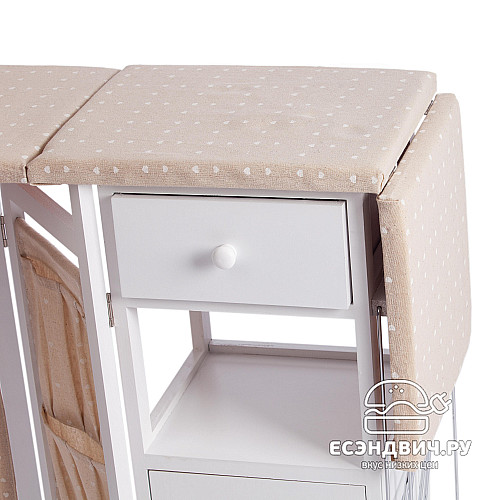 Комод гладильный 2 ящ. "Бриджит"(МДФ/Дерево цвет белый/Ткань бежевая) Tch/15547
