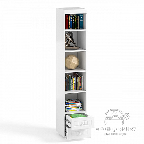 Стеллаж (560) с ящ. "Леон"(МДФ)(Белый/Белое дерево)/Vs/МН-40