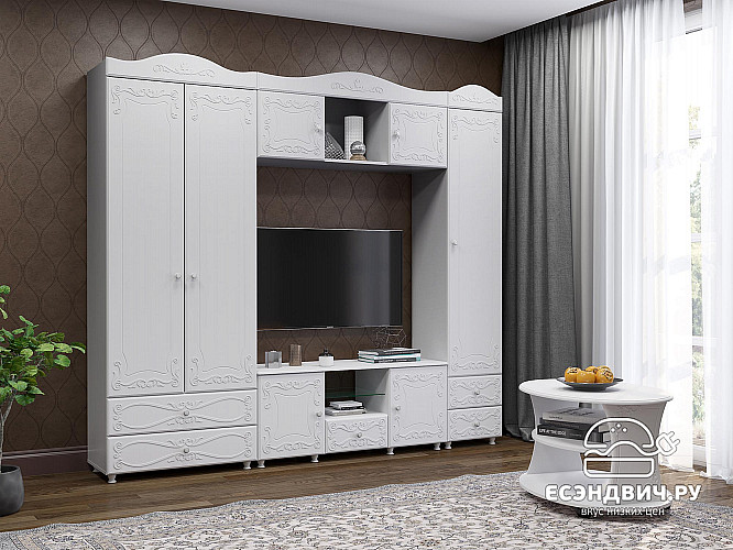 Тумба ТВ "Римини"(МДФ)(Белый/Белое дерево)/Vs/ИТ-25