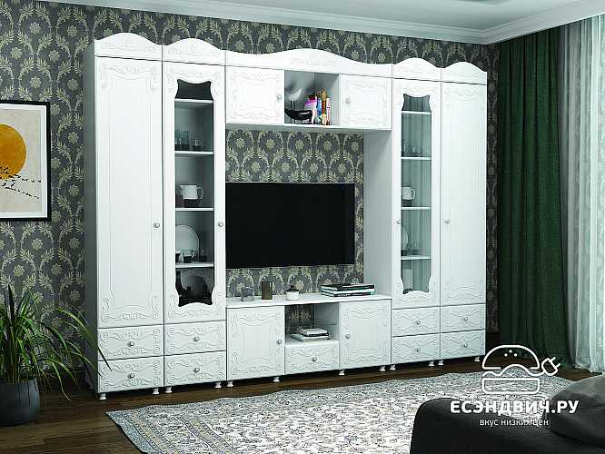 Тумба ТВ "Римини"(МДФ)(Белый/Белое дерево)/Vs/ИТ-25