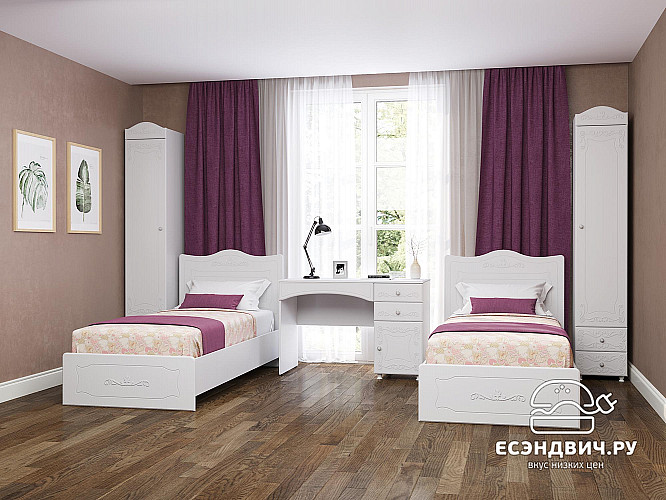 Кровать 900 "Римини"(МДФ)(Белый/Белое дерево)/Vs/ИТ-10