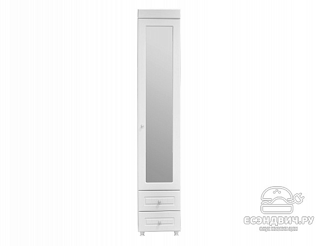 Пенал (410) с ящ. "Леон"(МДФ)(Белый/Белое дерево/Зеркало)/Vs/МН-32