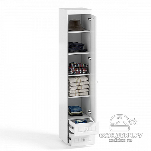 Пенал (560) с ящ. "Леон"(МДФ)(Белый/Белое дерево/Зеркало)/Vs/МН-37