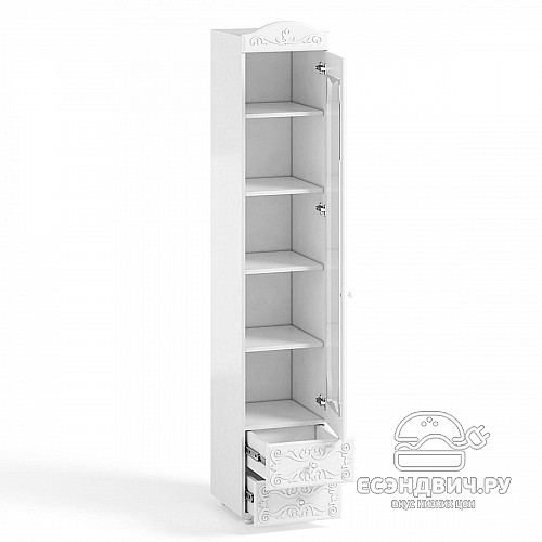 Пенал (560) с ящ. "Римини"(МДФ)(Белый/Белое дерево/Стекло)/Vs/ИТ-36