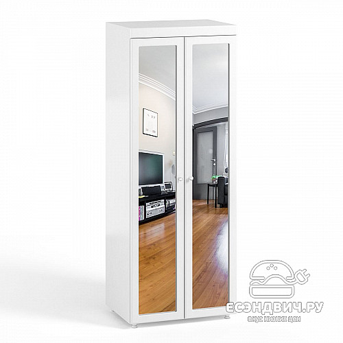 Шкаф 2х дверн. (410) "Леон"(МДФ)(Белый/Белое дерево/Зеркало)/Vs/МН-43