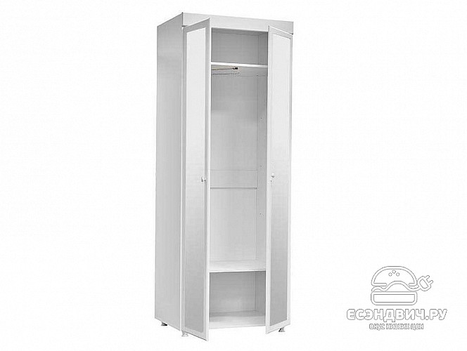 Шкаф 2х дверн. (410) "Леон"(МДФ)(Белый/Белое дерево/Зеркало)/Vs/МН-43