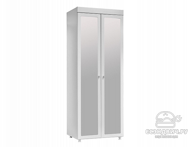 Шкаф 2х дверн. (410) "Леон"(МДФ)(Белый/Белое дерево/Зеркало)/Vs/МН-43