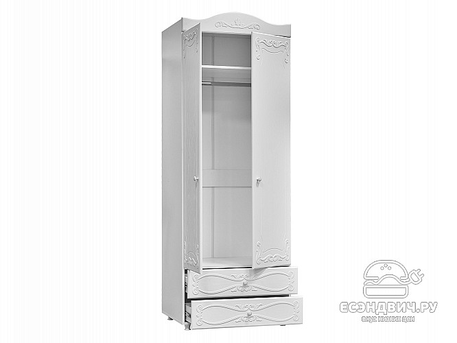 Шкаф 2х дверн. (560) с ящ. "Римини"(МДФ)(Белый/Белое дерево)/Vs/ИТ-49