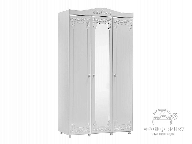 Шкаф 3х дверн. (560) "Римини"(МДФ)(Белый/Белое дерево/Зеркало)/Vs/ИТ-54