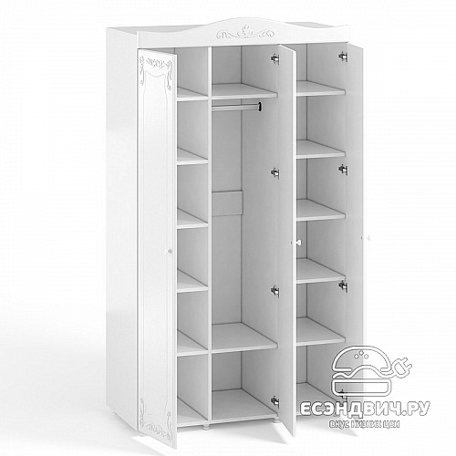 Шкаф 3х дверн. (560) "Римини"(МДФ)(Белый/Белое дерево/Зеркало)/Vs/ИТ-54