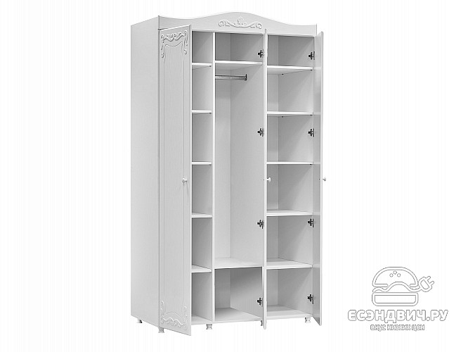 Шкаф 3х дверн. (560) "Римини"(МДФ)(Белый/Белое дерево/Зеркало)/Vs/ИТ-54