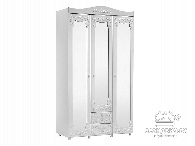 Шкаф 3х дверн. (560) с ящ. tre "Римини"(МДФ)(Белый/Белое дерево/Зеркало)/Vs/ИТ-58