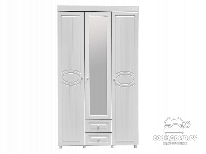 Шкаф 3х дверн. (560) с ящ. "Леон"(МДФ)(Белый/Белое дерево/Зеркало)/Vs/МН-57