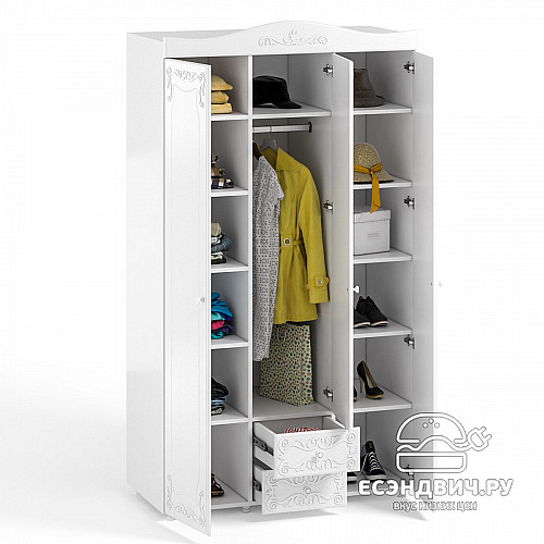 Шкаф 3х дверн. (560) с ящ. "Римини"(МДФ)(Белый/Белое дерево)/Vs/ИТ-56