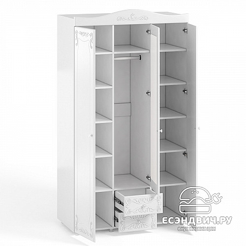 Шкаф 3х дверн. (560) с ящ. "Римини"(МДФ)(Белый/Белое дерево/Зеркало)/Vs/ИТ-57