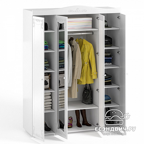 Шкаф 4х дверн. (560) "Римини"(МДФ)(Белый/Белое дерево/Зеркало)/Vs/ИТ-60