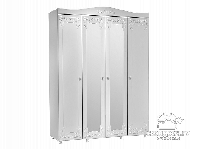 Шкаф 4х дверн. (560) "Римини"(МДФ)(Белый/Белое дерево/Зеркало)/Vs/ИТ-60