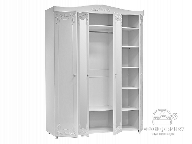 Шкаф 4х дверн. (560) "Римини"(МДФ)(Белый/Белое дерево/Зеркало)/Vs/ИТ-60