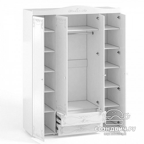 Шкаф 4х дверн. (560) с ящ. "Римини"(МДФ)(Белый/Белое дерево)/Vs/ИТ-62