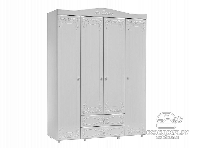 Шкаф 4х дверн. (560) с ящ. "Римини"(МДФ)(Белый/Белое дерево)/Vs/ИТ-62