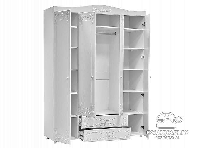 Шкаф 4х дверн. (560) с ящ. "Римини"(МДФ)(Белый/Белое дерево)/Vs/ИТ-62