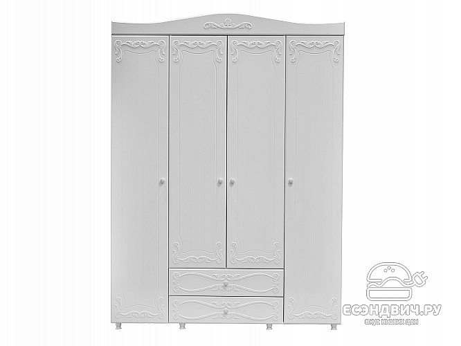 Шкаф 4х дверн. (560) с ящ. "Римини"(МДФ)(Белый/Белое дерево)/Vs/ИТ-62